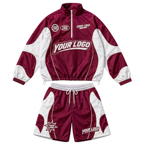 Men's Custom Patchwork <b>Nylon</b> Windbreaker Hoodie and <b>Shorts</b> Lightweight Streetwear Set for Independent Clothing Brands - Product Image 5