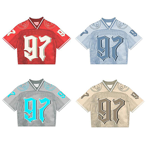 เสื้อฟุตบอลอเมริกันย้อนยุคพิมพ์ลายตามสั่ง คอวี แขนสั้น ยูนิเซ็กซ์ ระบายอากาศได้ดี ผลิตจากโพลีเอสเตอร์ เหมาะสำหรับฝึกซ้อม หมายเลข 97 ดีไซน์พิเศษ - Product Image 1