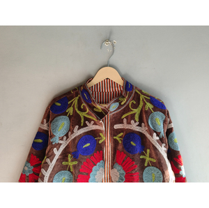 Hand Embroidered Breathable <b>Velvet</b> <b>Jacket</b> <b>Women</b> Mandarin Collar Floral Pattern Full Sleeve Autumn Bohemian Style Eco-Friendly - Product Image 4