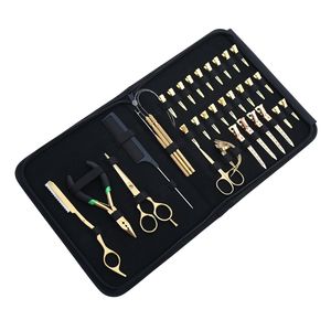 Kit d'outils pour extensions capillaires de salon : Pince à sertir à trois trous, Aiguilles courbées, Ciseaux à boucle, Peigne rasoir, Pinces de sectionnement, Pince bec de canard - Product Image 1