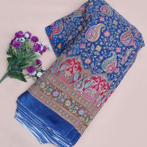 Magnifique tissu crêpe léger bleu roi à motif cachemire paon Daman de 54 pouces avec accent de sequins scintillants, confectionné sur mesure, ethnique indien - Product Image 2