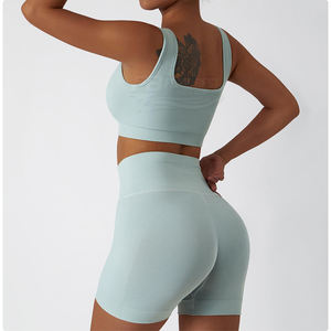 Nouveau style sexy, ensemble 2 pièces uni à col montant, soutien-gorge de sport sans couture pour femme, idéal pour le fitness, le yoga et la gym, personnalisable - Product Image 5