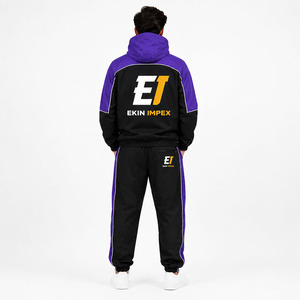 Ekin Impex Men's Hooded Tracksuit Set <b>Black</b> Purple Sporty Sweatshirt <b>Pants</b> With ET Logo Heat Transfer Printing Autumn Wear - Product Image 4