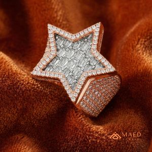 Rose Gold Plated Moissanite Star <b>Ring</b> Baguette Pave Statement Band Hip Hop Jewelry Gift <b>Men</b> Miami Chicago USA - Product Image 5