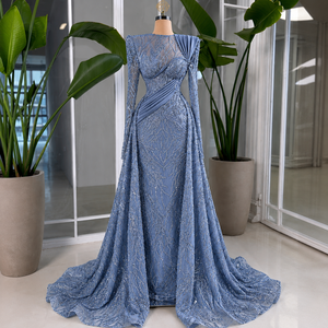 Vestido de Noche Recto de Satén con Adornos de Diseñador de Lujo para Mujer, Elegante, de Manga Larga, para Fiesta, Largo hasta el Suelo, Premium Natural - Product Image 1