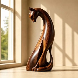 Nouvelle sculpture géométrique abstraite en bois sculpté moderne, décoration artistique pour table de salon - Product Image 3