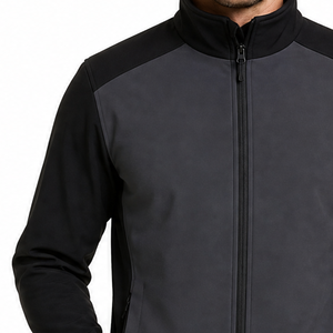 Veste softshell homme gris noir contrasté, manches raglan minimalistes, col montant, imperméable, coupe-vent, fermeture éclair intégrale - Product Image 3