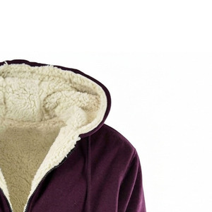 Sudadera con capucha para hombre, forrada de sherpa, con cremallera, color burdeos, con bolsillo canguro y cordón ajustable, para invierno - Product Image 6