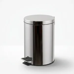 Stainless Steel Pedal Waste <b>Bin</b> with Lid Silver Round Dustbin for Home Office Bathroom Kitchen Hotel Commercial Use - Product Image 1