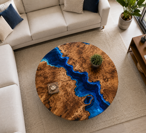 Modern Round Wood Epoxy <b>Coffee</b> <b>Table</b> Live Edge Acacia <b>Walnut</b> Design Indoor Living Room Furniture Decor Durable - Product Image 2
