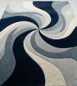 Tapis d'intérieur haut de gamme fait main en laine tuftée, antidérapant, épaisseur 10-14 mm, avec envers en coton et silicone, à poils moyens, motif abstrait moderne en spirale - Product Image 1