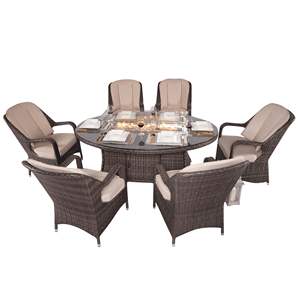 Ensemble de jardin en rotin 7 pièces pour l'extérieur avec fauteuils, table à manger et foyer au gaz - Product Image 1