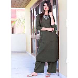 Ensemble de costume pour femme en coton vert respirant taille XS - Product Image 3