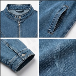 แจ็กเก็ตผ้ายีนส์วินเทจใส่ได้ทั้งชายและหญิงคอตั้งผ้าใบเสื้อคลุมกันหนาวมีซิปปิดสไตล์ฮิปฮอปซักได้ตามต้องการ - Product Image 4
