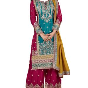 Traje Palazzo de Alta Costura para Mujer, Diseño Exclusivo de Fab Zone, con Bordado de Espejo en Seda Chinon de Alta Calidad para Ocasiones Especiales - Product Image 1