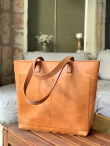 Handmade Genuine Leather <b>Tote</b> <b>Bag</b> Women Vintage Shoulder Purse Large Capacity Casual Fashion Handbag Shopping Travel Zipper - Product Image 6