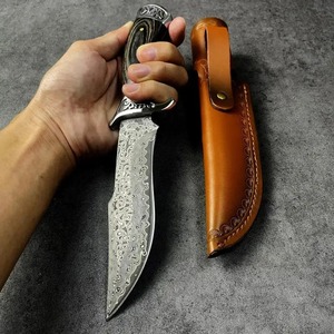 Couteau à lame fixe multifonctionnel DIY OEM fait main en acier inoxydable, à pointe tombante et bord biseauté, pour la chasse et la survie en extérieur, avec manche en bois et acier - Product Image 4