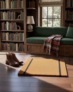 Tapis de porte en fibre de coco rayé, écologique, noué à la main, antidérapant avec support en latex, tissage plat, style moderne, usage domestique, marron - Product Image 1