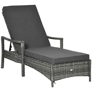 Sedia a Sdraio in Teak e Vimini a 4 Posizioni Regolabili, Grigio Scuro con Cuscino Rimovibile per Bordo Piscina e Balcone - Product Image 1