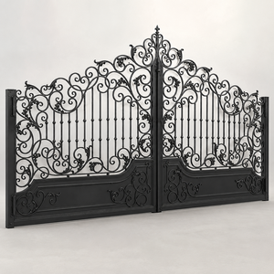 Elegante puerta doble de hierro forjado negro con ornamentación floral y diseño clásico de entrada residencial de lujo. - Product Image 4