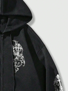 Men's Black <b>Gothic</b> Zip-Up <b>Hoodie</b> Regular Fit Solid Pattern Regular Sleeve Knitted Cotton Fleece Winter Wear Quick Dry Breathable - Product Image 4