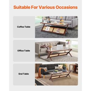 Tavolino da Caffè Moderno Boho 47 Pollici a Forma di Z in Rattan Intrecciato con Piano in Vetro Temperato e Vano Portaoggetti - Tavolino da Caffè Moderno Boho con Vano Portaoggetti - Product Image 6