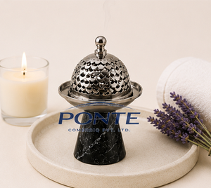 Trending Luxury Handcrafted Black Marble and Metal Incense Burner Elegant Bakhoor Mubkhar for Ramadan <b>Decorations</b> Home Fragrance - Product Image 4