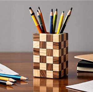 Portalápices de Madera con Diseño de Mosaico, Soporte Multiusos para Lápices, Organizador de Escritorio, Caja de Almacenamiento de Madera Natural - Product Image 4