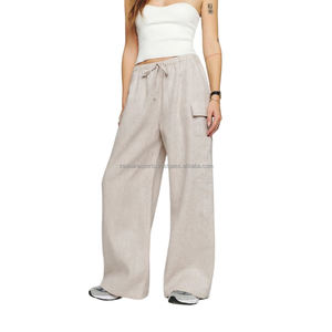 Lo último en pantalones cómodos de lino 100%, pantalones de estilo con cordón recto, ropa de dormir para mujer, suministro ODM transpirable - Product Image 6