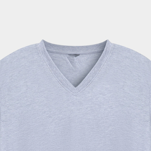 T-shirt pour homme gris clair à col en V, 100% coton, col rond, manches courtes, uni, surdimensionné, t-shirt d'été pour homme - Product Image 3