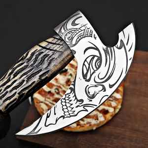 Couteau à pizza Viking en acier haute teneur en carbone de qualité industrielle, fait main, avec étui en cuir fin, forgé à la main - Product Image 4