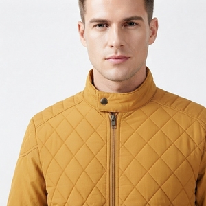 Men's <b>Quilted</b> Nylon Style Bomber <b>Jacket</b> Diamond <b>Pattern</b> Full Zip Casual Wear - Product Image 5