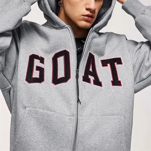เสื้อฮู้ดซิปผู้ชายสีเทา พิมพ์ลายตัวอักษร GOAT สวมใส่สบาย ทรงปกติ ผ้าฝ้าย 100% เฟรนช์เทอร์รี่ เหมาะสำหรับใส่ในฤดูใบไม้ร่วง - Product Image 6