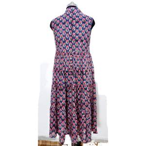 Robe midi décontractée et élégante pour femme, imprimée à la main, en coton, sans manches, avec fronces décoratives, douce, naturelle et lavable - Product Image 4