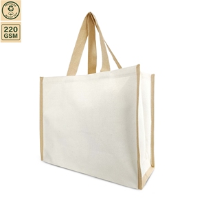Bolsa de Mano de Lona de Algodón Laminado de 220 GSM, 41x34x17 cm, Asa Color Yute, Logotipo Personalizado, Reutilizable, Compras al por Mayor, Fabricante OEM - Product Image 1