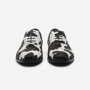 Genuine Leather Cow Print Oxfords Round Toe Lace-Up Breathable Men's <b>Dress</b> Shoes All Seasons <b>Rubber</b> Outsole - Product Image 1