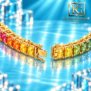 Pulsera de Diamantes Cultivados en Laboratorio con Corte Princesa Colorido y Baño de Oro de 14K para Joyería Femenina Elegante para Uso Diario - Product Image 4