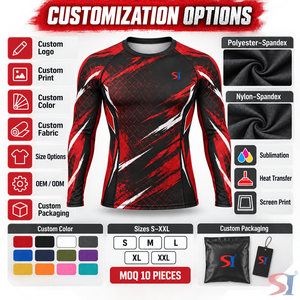 Vente en gros de rashguards MMA Crimson Cage Strike pour hommes, avec logo personnalisé, compression, pour entraînement BJJ et grappling, fournisseur de sublimation - Product Image 3