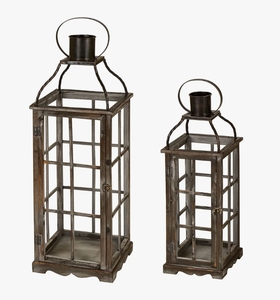 Rustic Metal Square Handmade Candle <b>Lanterns</b> <b>Set</b> Vintage Farmhouse Floor Candle Holder with Metal Top Handle Home Decor - Product Image 1