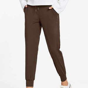 Pantalon de jogging en tricot marron pour femme, taille élastique, taille mi-haute, décontracté, longueur cheville, couleur unie, avec poches - Product Image 2