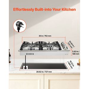 Piano Cottura a Gas Incasso in Acciaio Inox da 30 Pollici con 4 Bruciatori, Capacità Massima 48000 BTU, Convertibile GPL/Gas Naturale, Doppia Alimentazione - Product Image 2