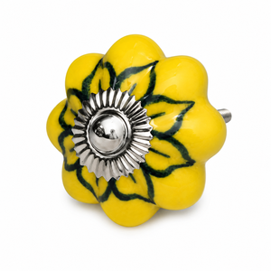 Yellow <b>Ceramic</b> Flower Cabinet <b>Knob</b>, Hand Painted Decorative Drawer Pull for Dresser, Cupboard, Wardrobe, Kitchen and Home Decor! - Product Image 2