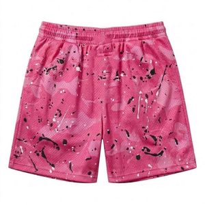 Shorts de sport décontractés pour hommes, rose, imprimé gouttelettes, séchage rapide, en mesh, avec cordon de serrage - Product Image 2