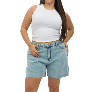 Shorts en jean pour femmes grandes tailles, taille mi-haute, décontractés, été, respirants, tissu lavé personnalisable, échantillon gratuit, meilleure qualité, vente en gros - Product Image 2