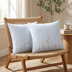 Custom Wholesale <b>Square</b> Applique Embroidery Removable <b>Pillow</b> Case Flower Home Vintage Cushion Covers 100% Cotton Washable Zipper - Product Image 1