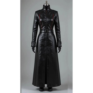 Gabardina Larga Gótica de Cuero Sintético para Mujer, Negra, Estilo Steampunk, Cosplay, Tendencia 2026 - Product Image 1