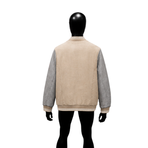 Chaqueta Universitaria Personalizada de Satén Beige, Chaqueta Deportiva de Lujo, Ropa de Calle Moderna, Ropa Deportiva Informal de Alta Calidad - Product Image 2
