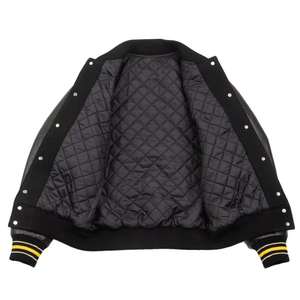 Veste bomber varsity personnalisée avec logo pour hommes et femmes, vente en gros, qualité supérieure, veste en laine noire foncée avec cuir - Product Image 4