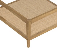 Table basse en bois massif avec plateau en verre et étagère inférieure en rotin, brun clair, meubles de salon