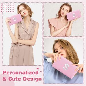 Borsa per il Trucco Personalizzata 'Preppy for Pink' con Applicazione di Perle e Strass, Regalo per la Sposa, Pochette Cosmetica/da Toilette Personalizzata - Product Image 5